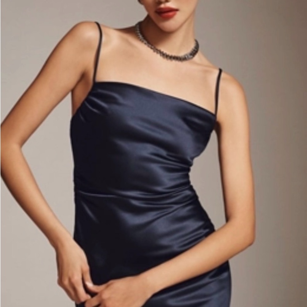 Anthropologie BHLDN Emery Square-Neck Stretch Satin Midi Dress